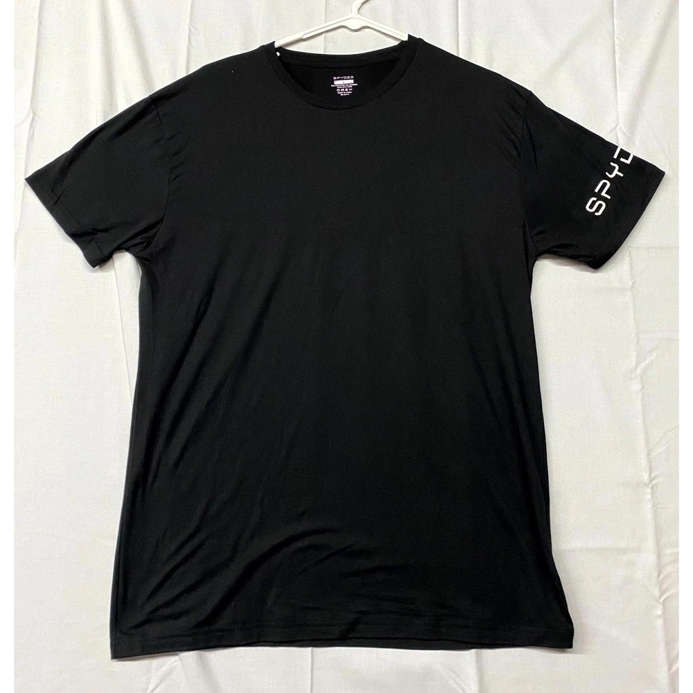 Spyder Performance T Shirt Mens Large Black Stretch Crew Neck Moisture Wicking